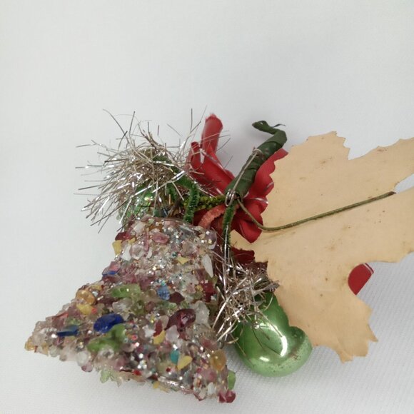 Mid Century Modern Christmas Corsage Poinsettia Bell & Mercury Glass Balls 1950s - Picture 9 of 9